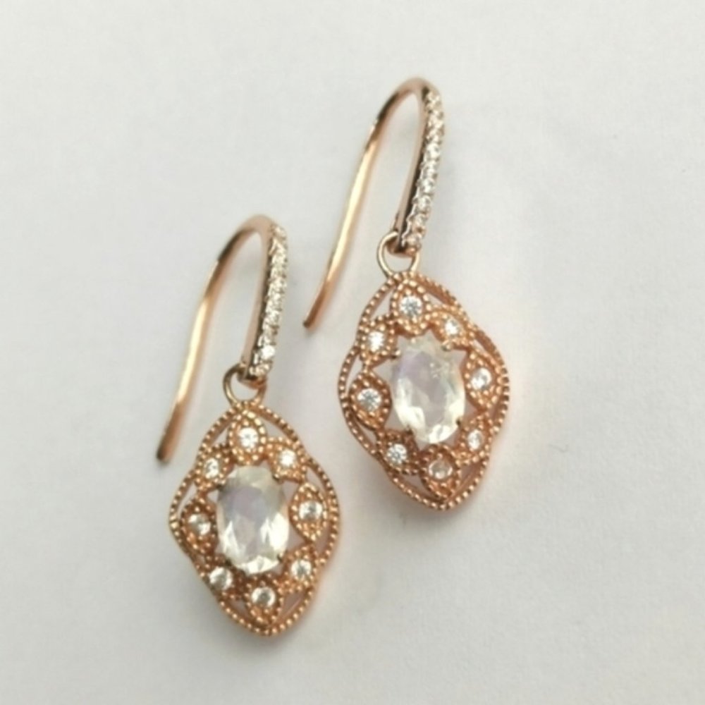 VICTORIAN moonstone Topaz earrings rose gold vermeil